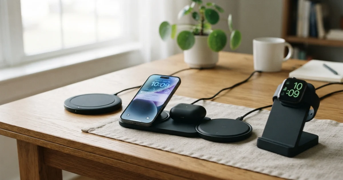Affordable wireless chargers for iPhone and Android with smartphone charging on charging pad